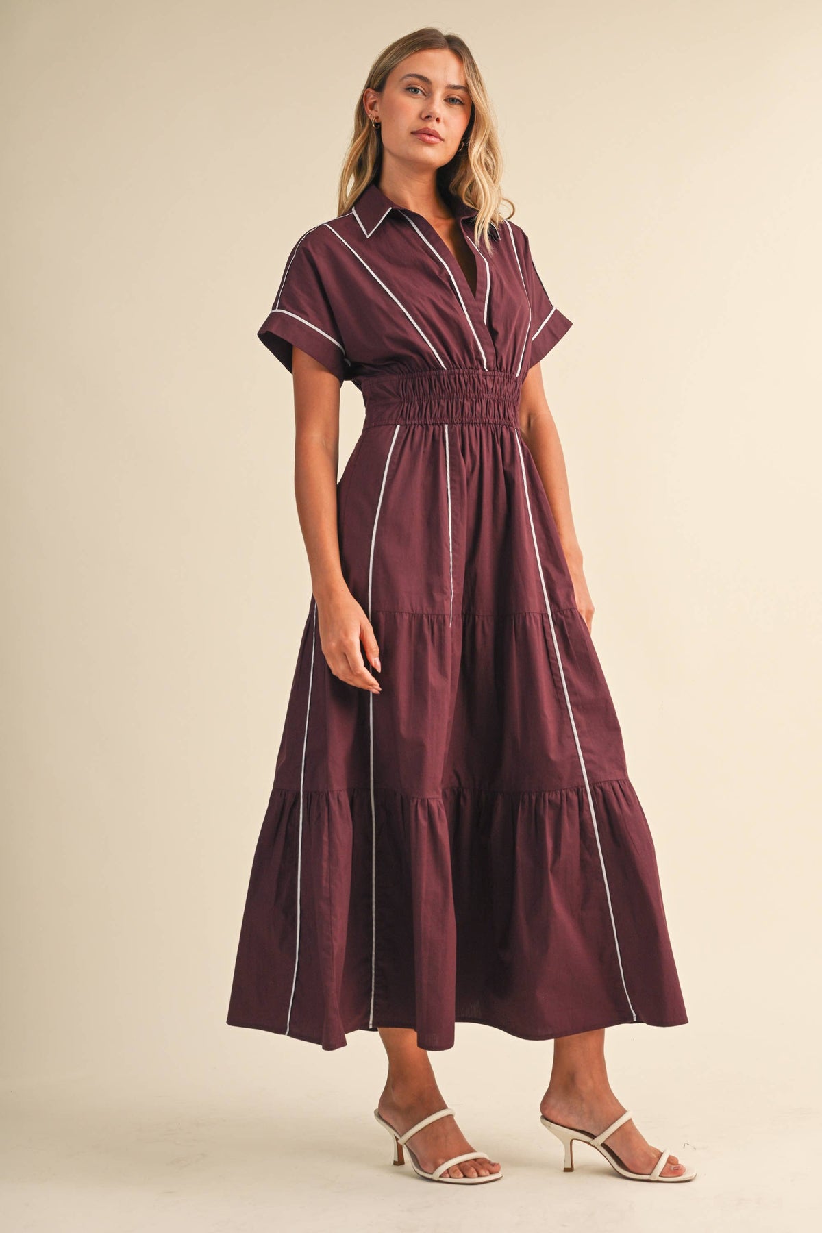 Piping Detail A-Line Maxi Dress
