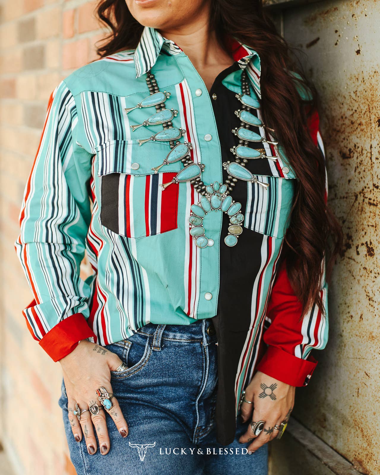 Turquoise Serape Retro 90s Western Top