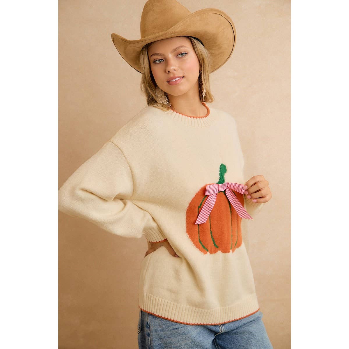 PUMPKIN BOW SWEATER TOP