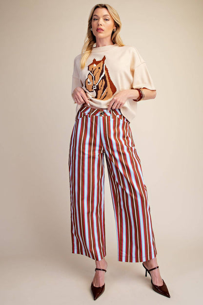 Barrel Leg Striped High Waist Pants