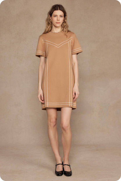 Thick Stitch Embroidery Knit Tee Mini Dress