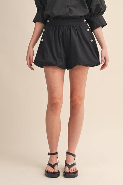 Bubble Hem Shorts With Pearl Buttons