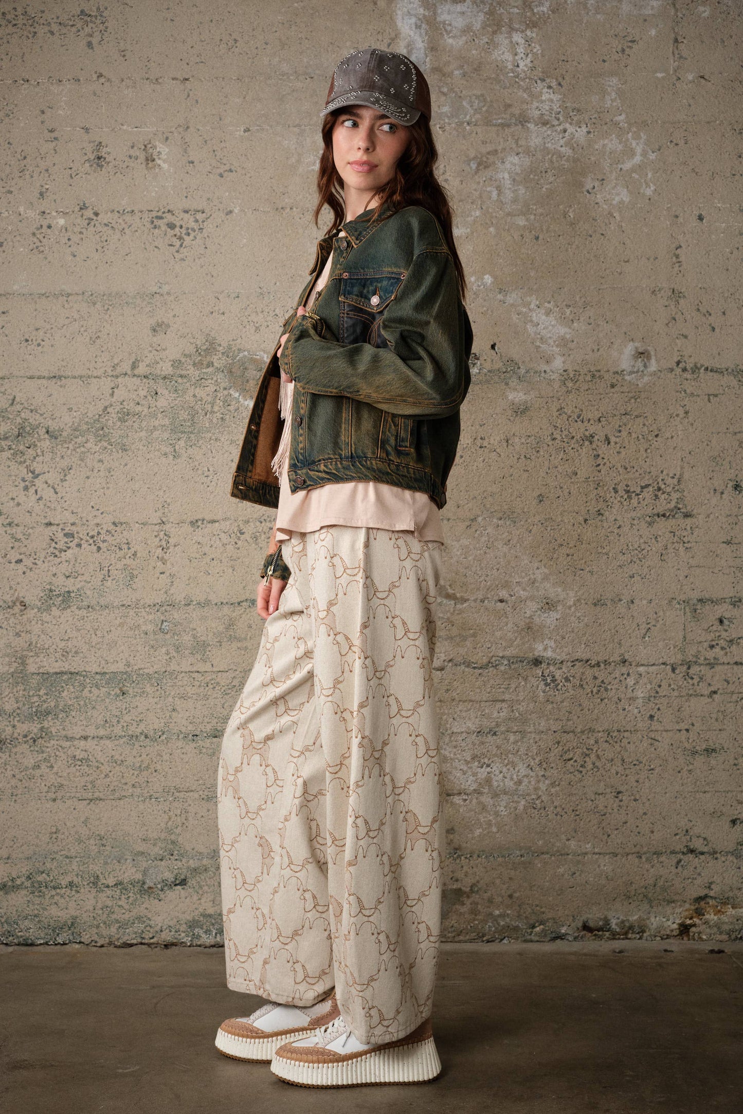 Blue B Western Print Mix Denim Jacket