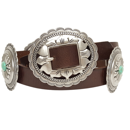 Genuine Leather Floral Stone Concho Belt