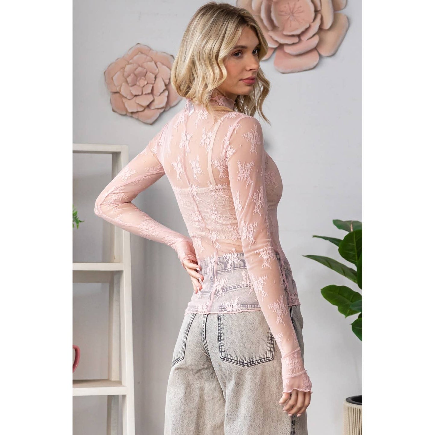 Lace Long Sleeve See Through Ivory Top