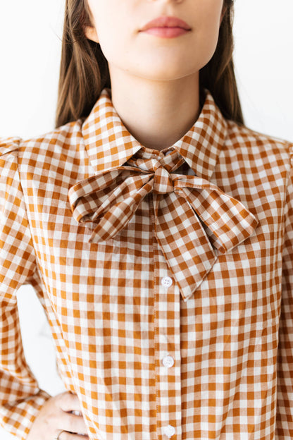 Turquoise Haven Ginger Gingham Button Up Top