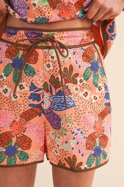 Floral Tie Shoulder Top & Shorts Set