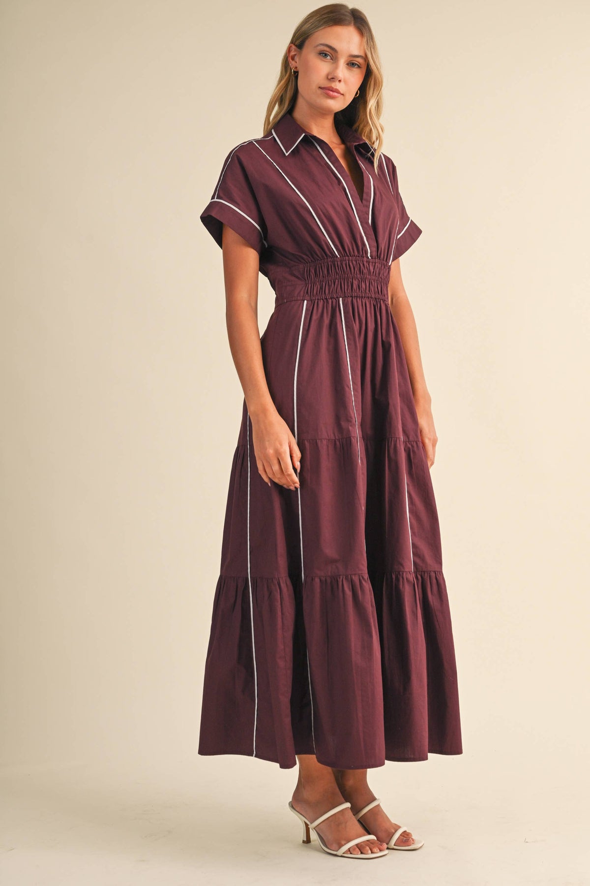 Piping Detail A-Line Maxi Dress