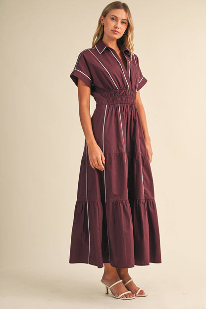 Piping Detail A-Line Maxi Dress