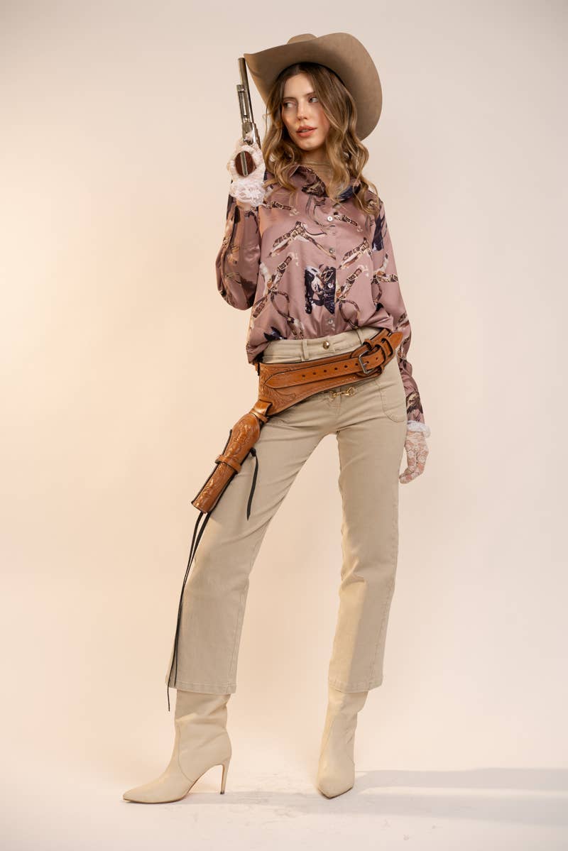 Satin Western Vintage Print Shirt