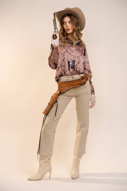 Satin Western Vintage Print Shirt