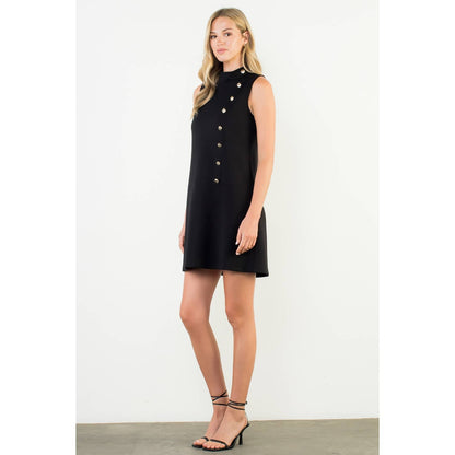 Button Detail High Neck Sleeveless Dress