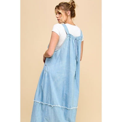 Washed Denim Overalls Dress