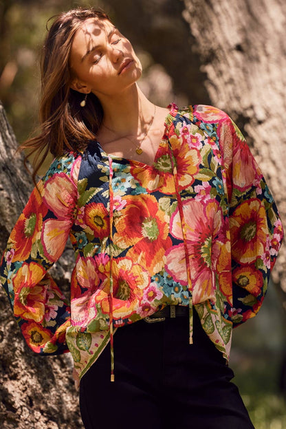 Floral Border Printed Blouse