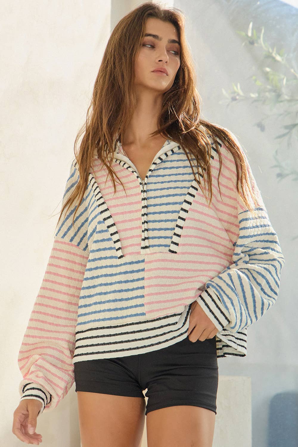 Oversized Funnel-Neck Half Zip Striped Top – Mr. Boots, LLC