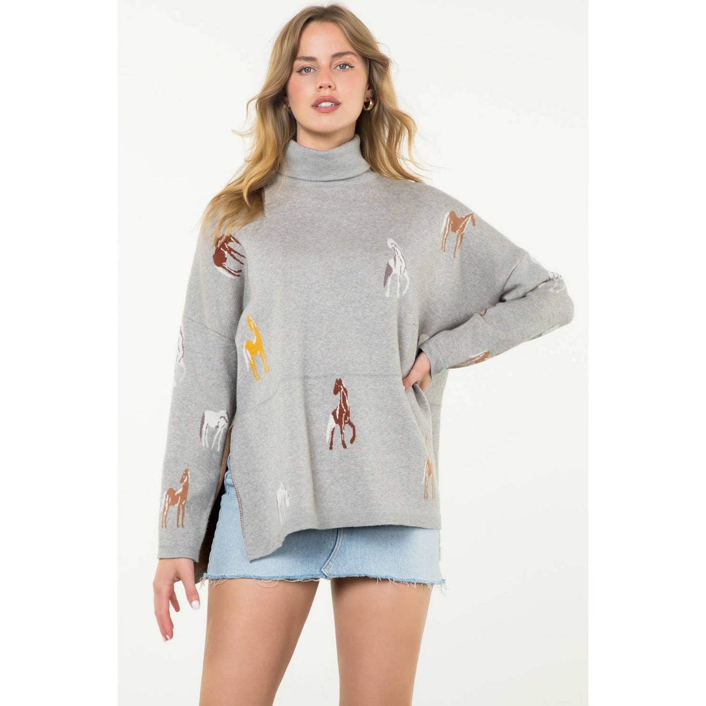 Turtleneck Horse Print Sweater