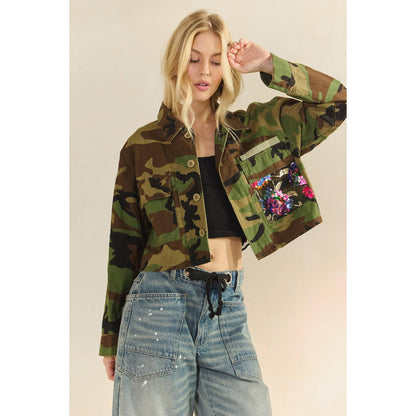Camo Sequins Contrast Jacket