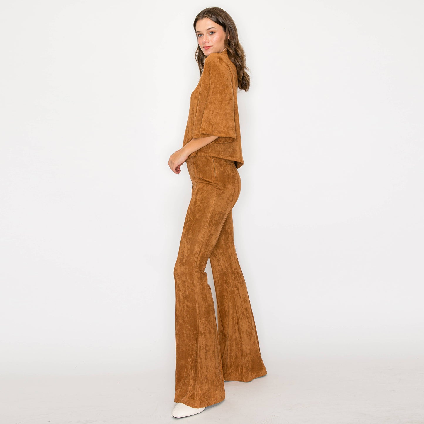 Camel Suede Boot Cut Pants