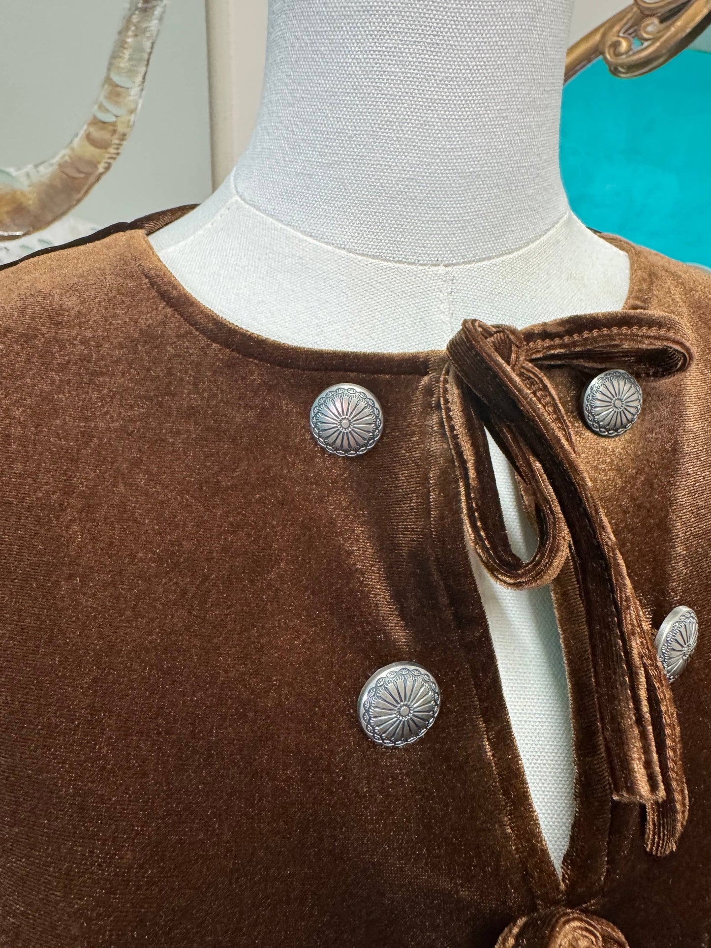 Brown Velvet Long Sleeve Peplum Top