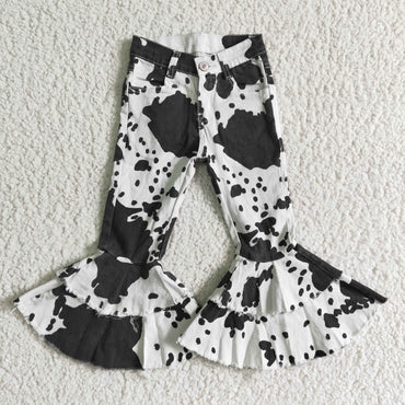 Cow Print Girls Ruffle Jeans