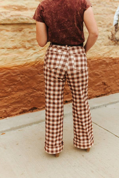  LUCKY & BLESSED Brown Plaid Western Arrow Pocket Jeans