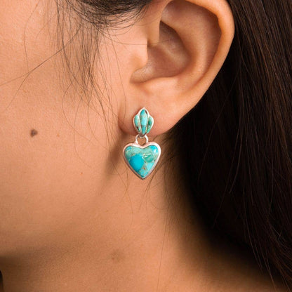 Barse Jewelry Blue Turquoise Heart Silver Drop Post Earrings