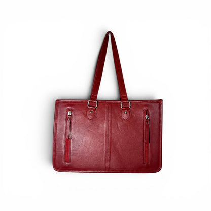 Red Tooled Leather Tote Bag 