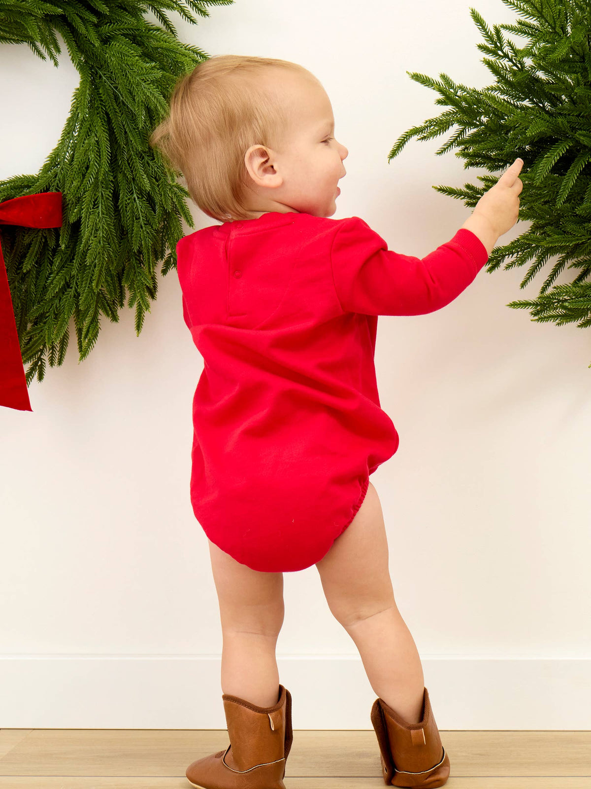 Baby Western Santa Sweatshirt Bubble Romper