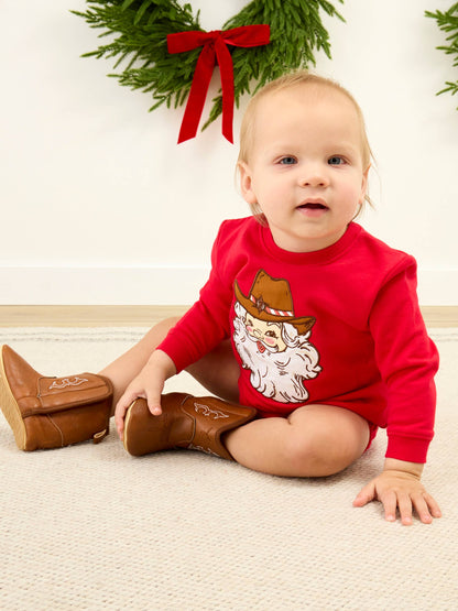 Baby Western Santa Sweatshirt Bubble Romper