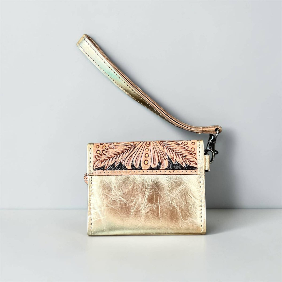 Gold Tooled Leather Wristlet Wallet