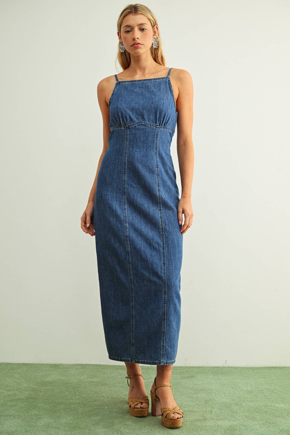 Spaghetti Strap Light Weight Demin Long Dress