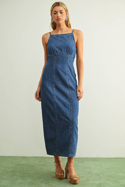Spaghetti Strap Light Weight Demin Long Dress
