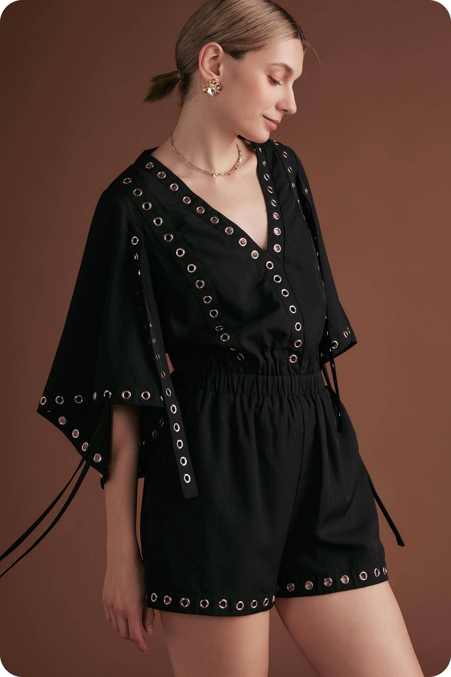 Grommet V-Neckline Romper