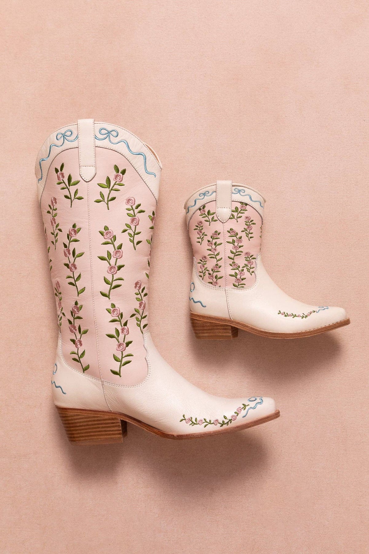 Mini Cream & Pink Rosemary Cowgirl Boots