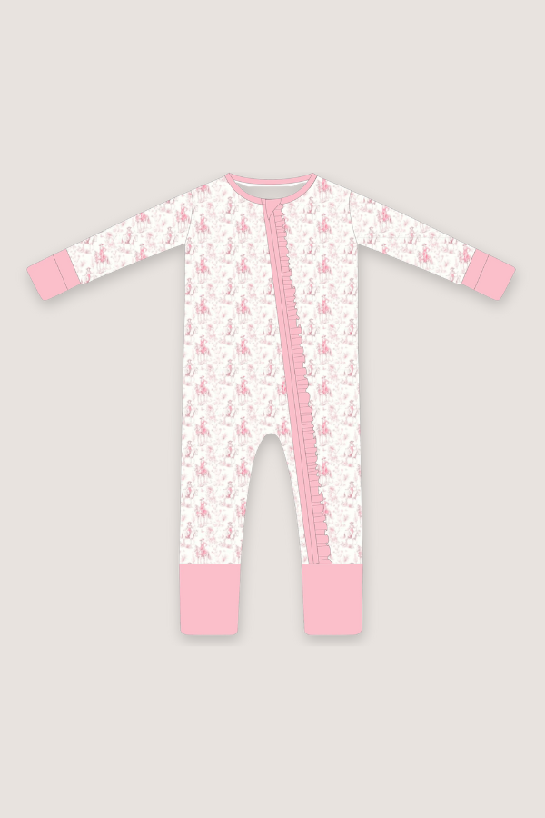 Pink Toile Cowgirl Footie Pajamas