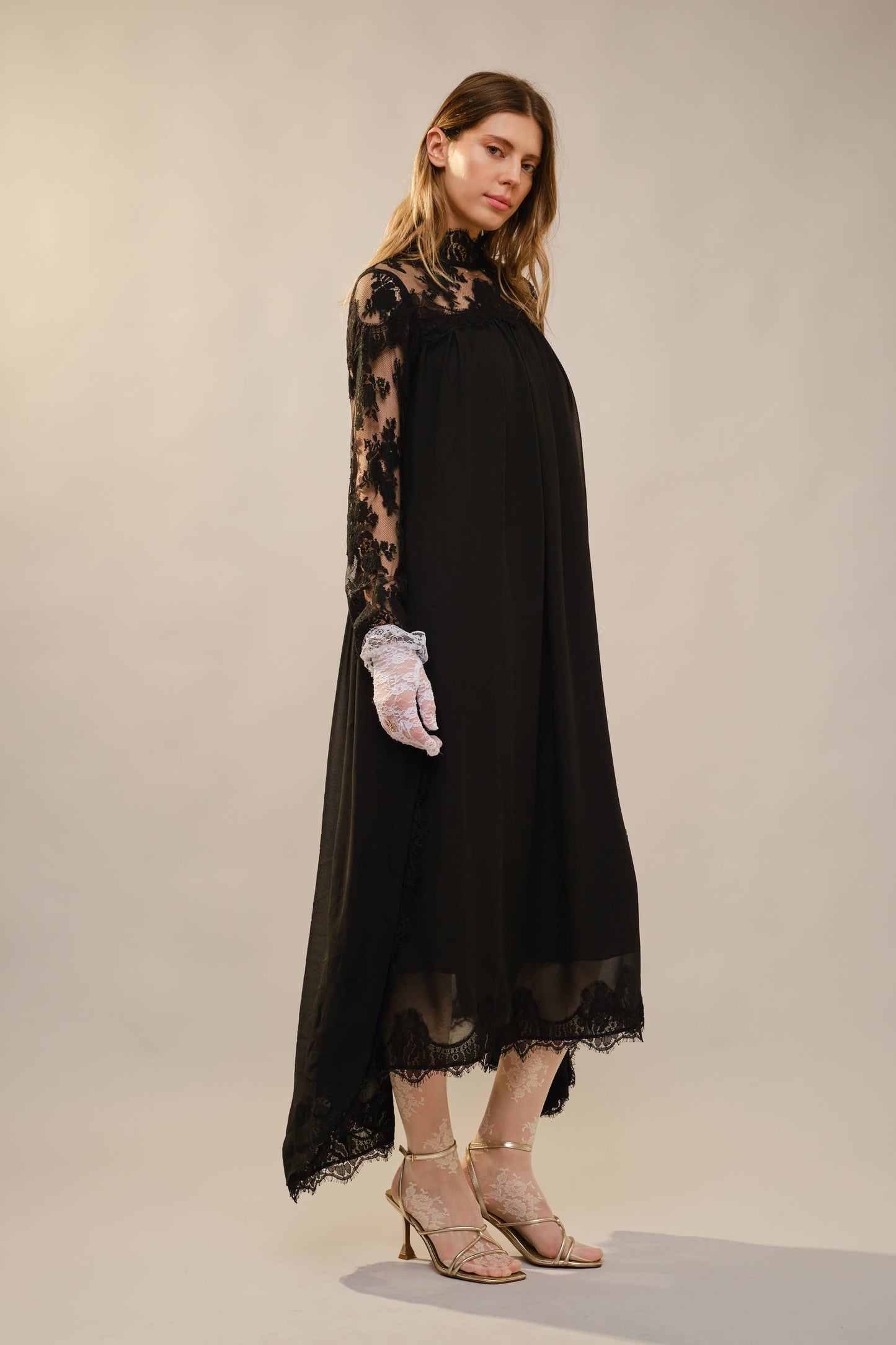 Blue B Lace Yoke Batwing Sleeve Maxi Dress