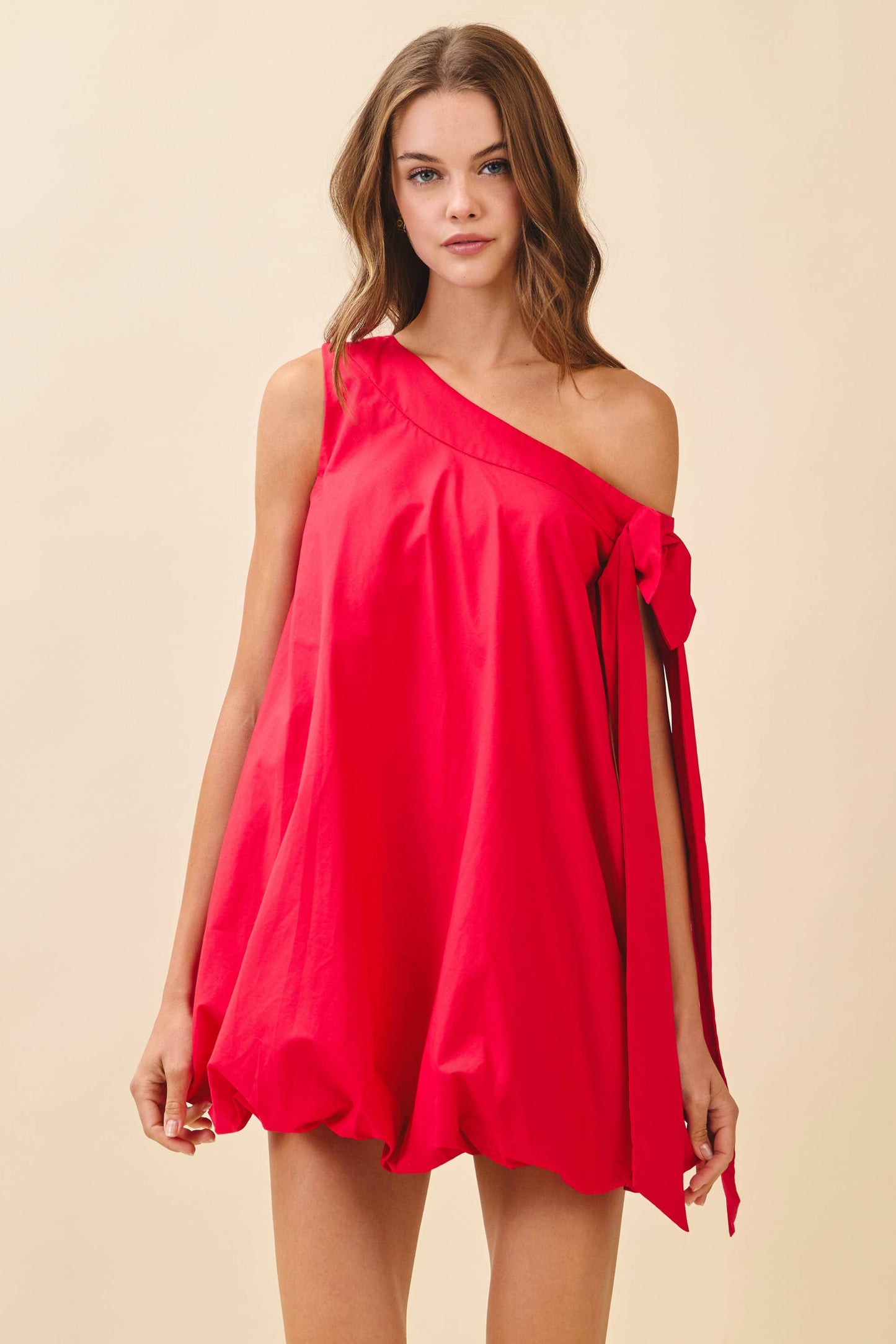Voluminous Balloon Hem One Shoulder Mini Dress