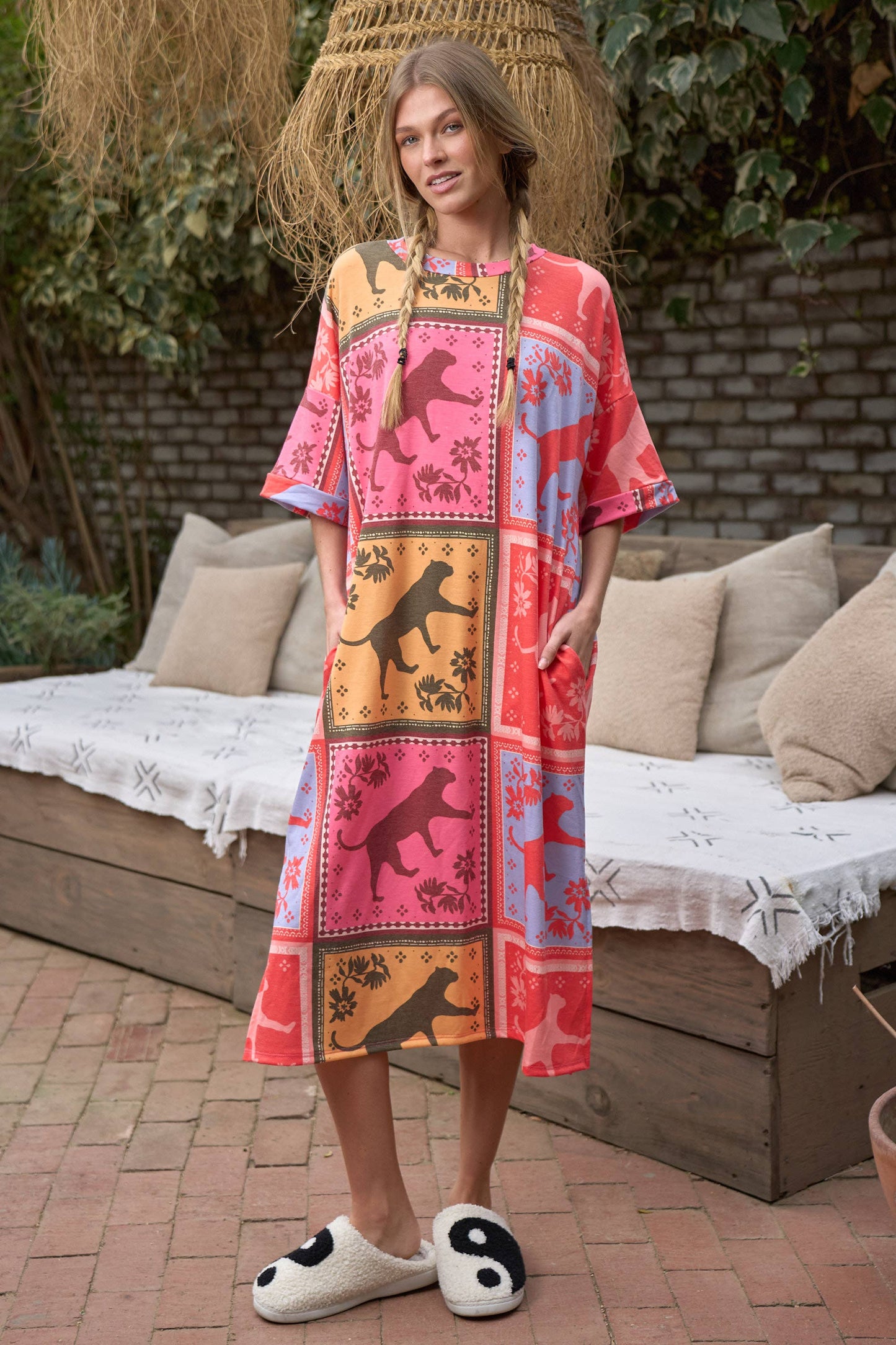 Jaguar Print Quilt Style Midi Dress