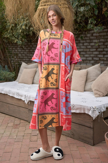 Jaguar Print Quilt Style Midi Dress