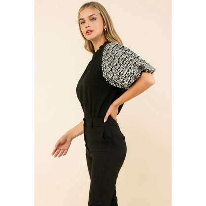 Embroidered Puff Sleeve Top