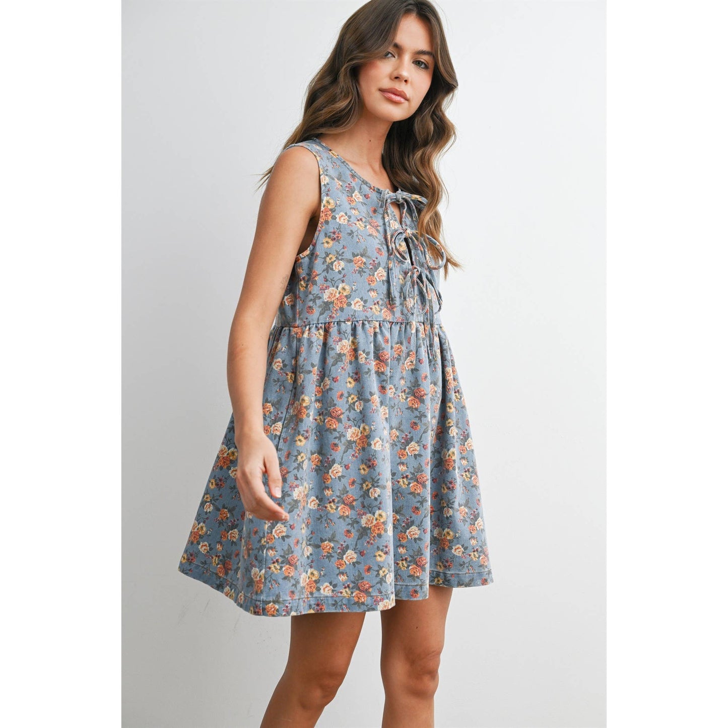 Floral Tie-Front Babydoll Dress