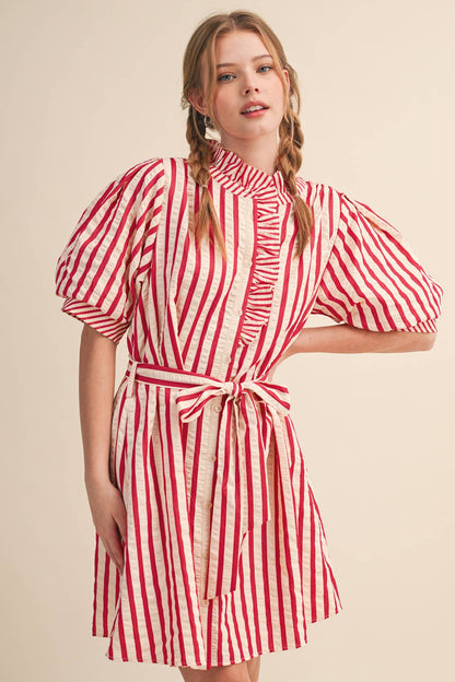Striped Ruffled Button Down Mini Dress