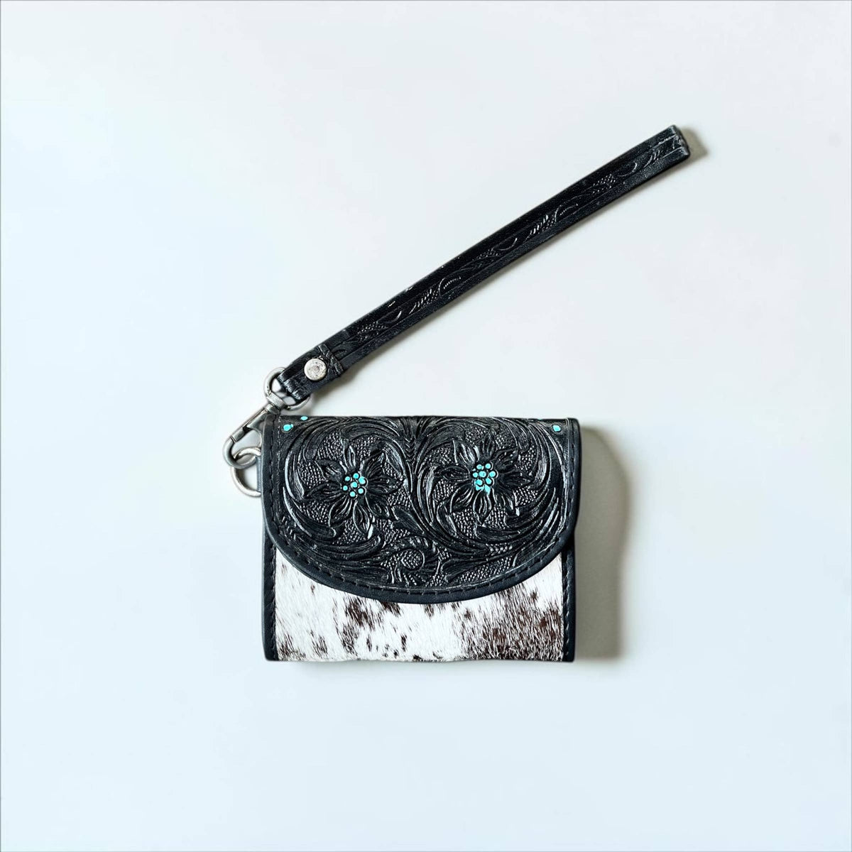 Black Tooled Leather Wristlet Wallet