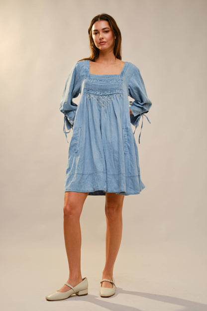 Stitch Detail Chambray Dress