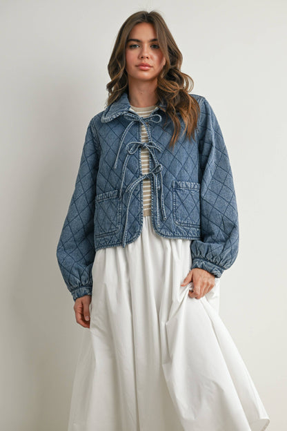Quilted Long Sleeve Tie-Front Jacket