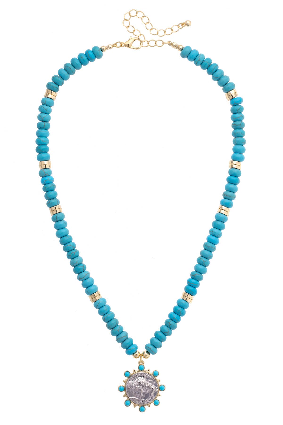 Canvas Style Buffalo Coin Beaded Necklace