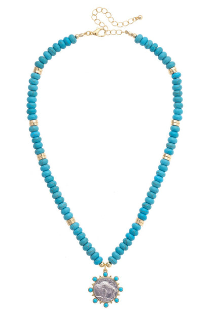 Canvas Style Buffalo Coin Beaded Necklace