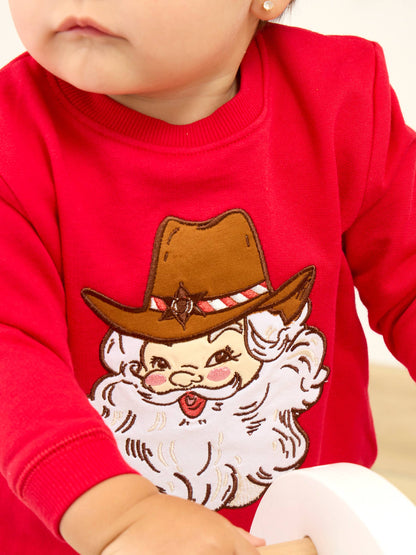 Baby Western Santa Sweatshirt Bubble Romper