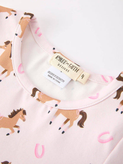 Girl's Western Horse Print Tulle Ruffle Dress