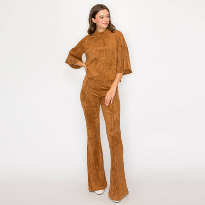 Camel Suede Boot Cut Pants